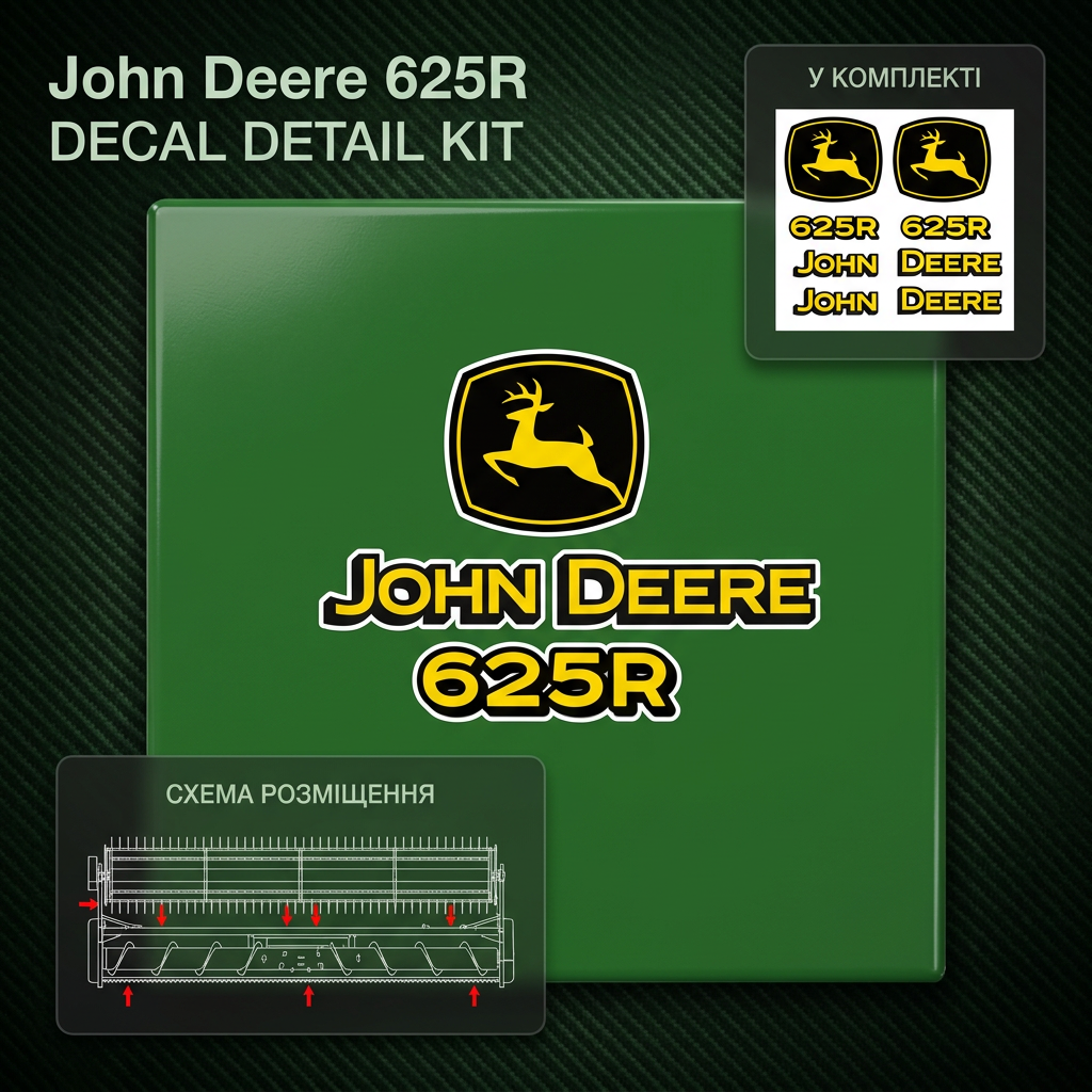 Комплект наклейок для жатки John Deere 625R — фото 1