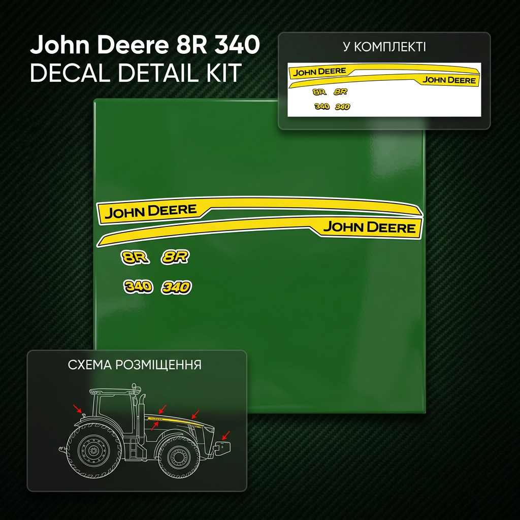 Комплект наклейок для трактора John Deere 8R 340 — фото 1