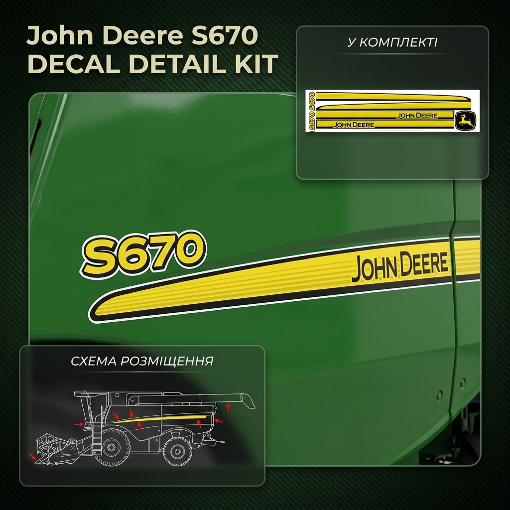 Комплект наклейок для комбайна John Deere S670 — фото 1